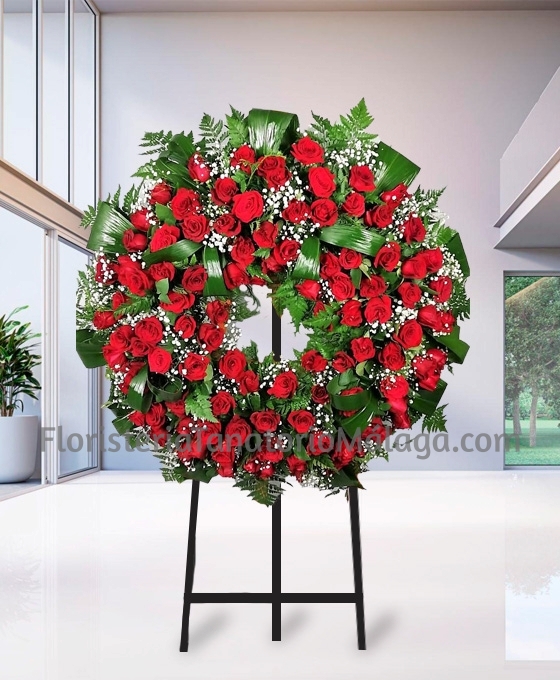 Corona de flores funerarias especial de rosas rojas