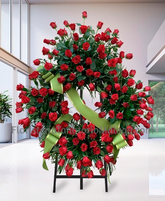 Corona funeraria Supreme de rosas rojas