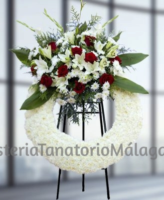 Corona funeraria blanca, Flores Blancas para Tanatorio, Flores para Tanatorios en Málaga